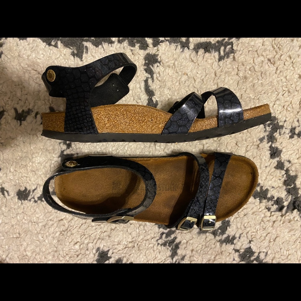Birkenstock Shiny Snake Black Sandals Kumba Sz 40